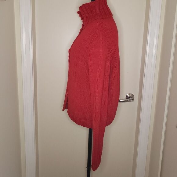 hand knit cherry red cardigan sweater - Picture 5 of 9